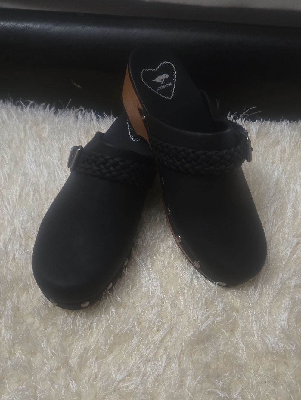 Rocket Dog Black Braided Buckle Clog Mules